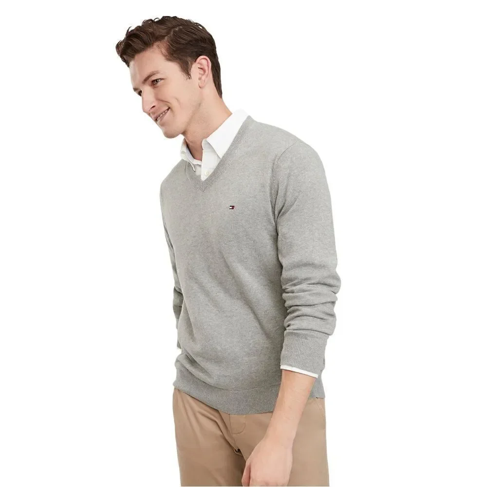 NWOT Tommy Hilfiger 100% Cotton Gray V-Neck Sweater Sz XL
